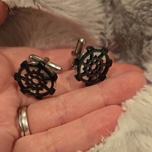 Black and Silver Stainless Steel Nautical Cufflinks Brand New In Box